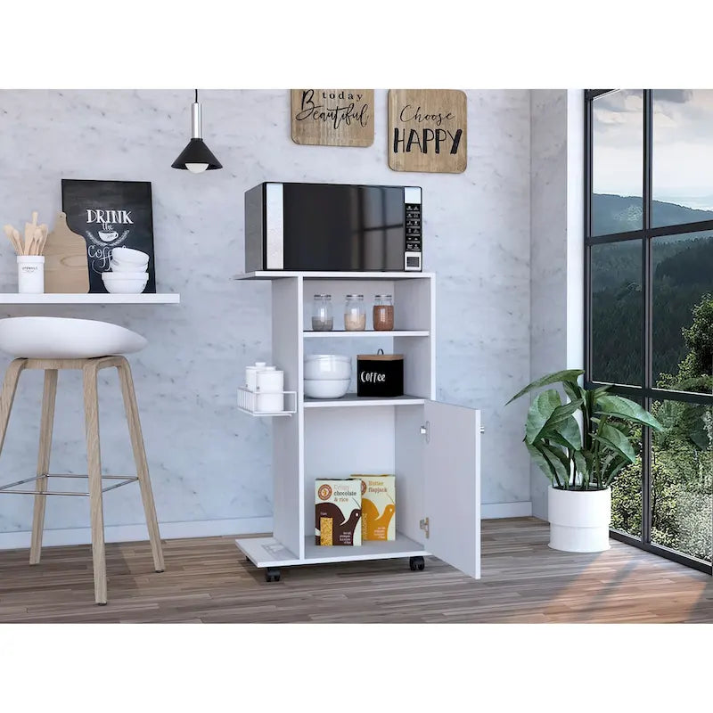 Carrello da cucina a 1 ripiano con ruote - Bianco