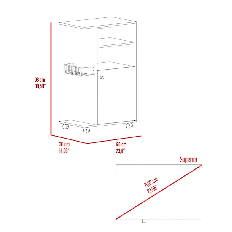 Carrello da cucina a 1 ripiano con ruote - Bianco
