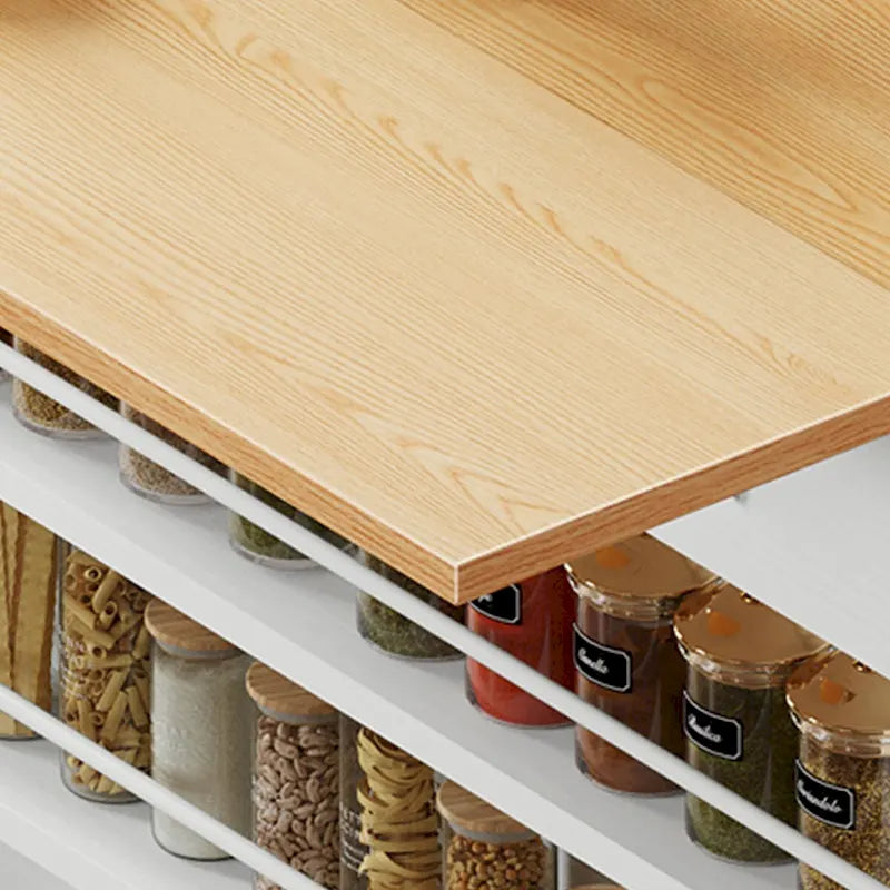 Isola per Cucina con Ante a Scomparsa, Doppio Cestino Estraibile, Presa Elettrica e Ruote