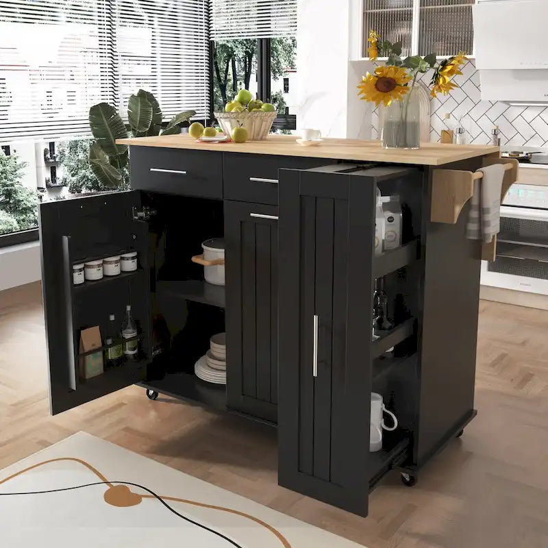 Isola da Cucina con Anta a Ribalta,Carrello Contenitore da Cucina con Organizer Estraibile a 3 Livelli,Carrello da Cucina su Ruote con Porta Asciugamani