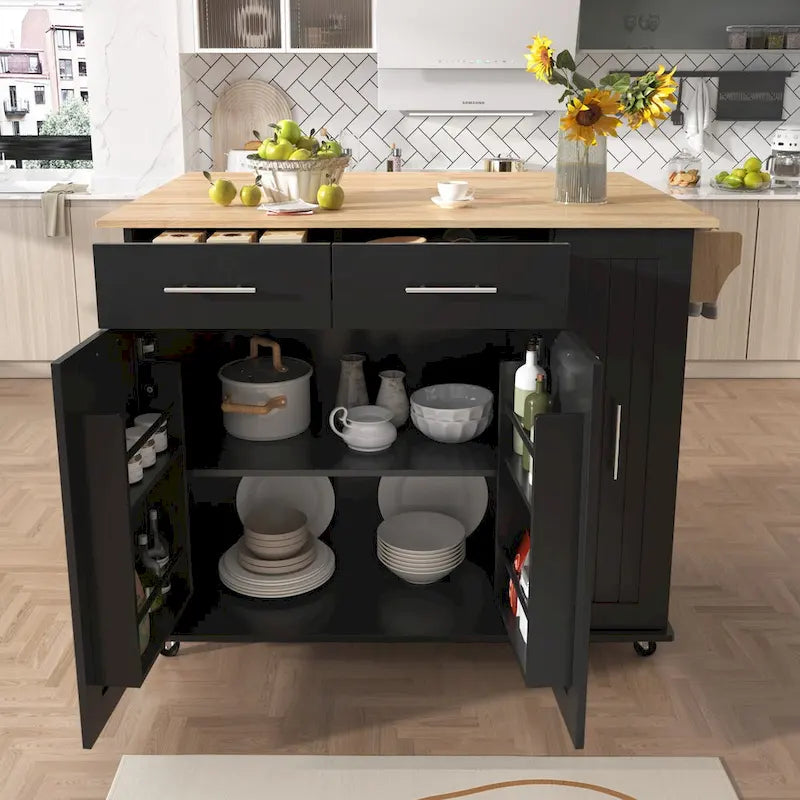 Isola da Cucina con Anta a Ribalta,Carrello Contenitore da Cucina con Organizer Estraibile a 3 Livelli,Carrello da Cucina su Ruote con Porta Asciugamani