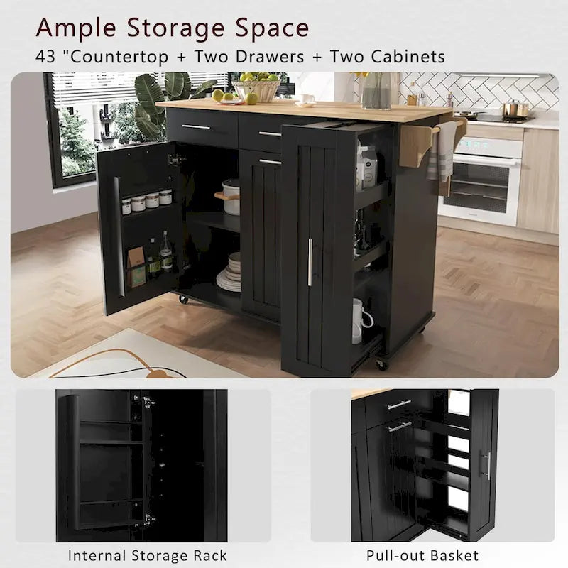 Isola da Cucina con Anta a Ribalta,Carrello Contenitore da Cucina con Organizer Estraibile a 3 Livelli,Carrello da Cucina su Ruote con Porta Asciugamani