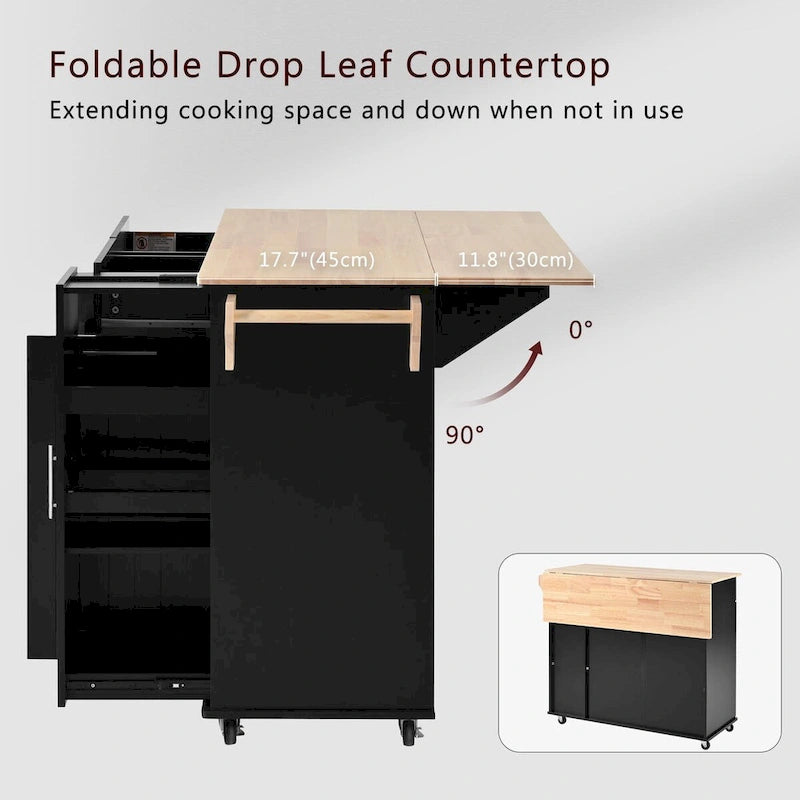 Isola da Cucina con Anta a Ribalta,Carrello Contenitore da Cucina con Organizer Estraibile a 3 Livelli,Carrello da Cucina su Ruote con Porta Asciugamani