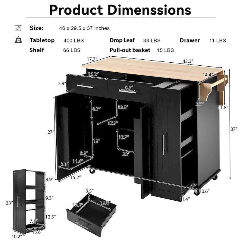 Isola da Cucina con Anta a Ribalta,Carrello Contenitore da Cucina con Organizer Estraibile a 3 Livelli,Carrello da Cucina su Ruote con Porta Asciugamani