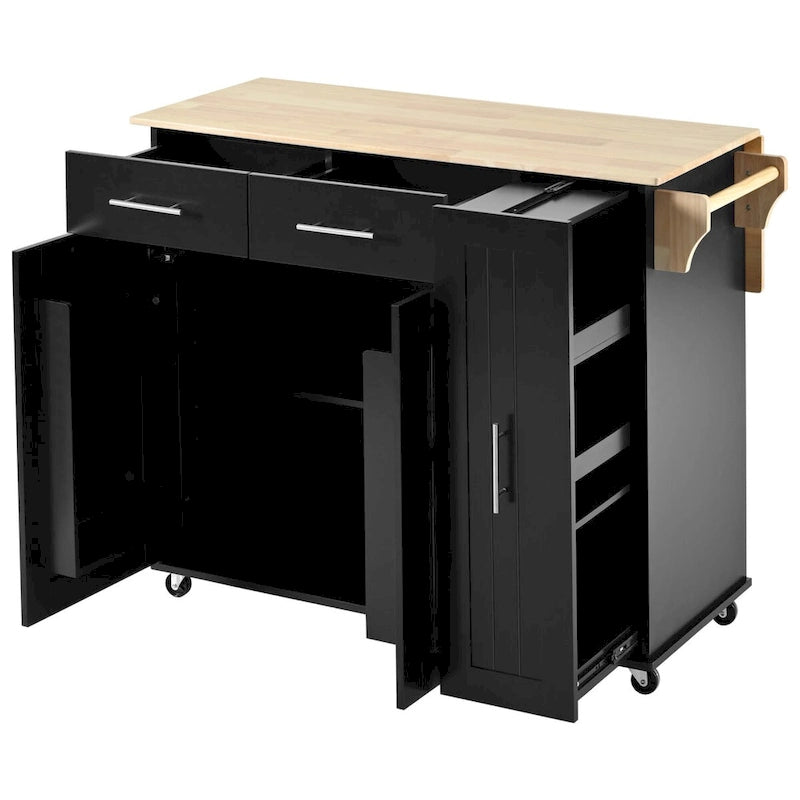 Isola da Cucina con Anta a Ribalta,Carrello Contenitore da Cucina con Organizer Estraibile a 3 Livelli,Carrello da Cucina su Ruote con Porta Asciugamani
