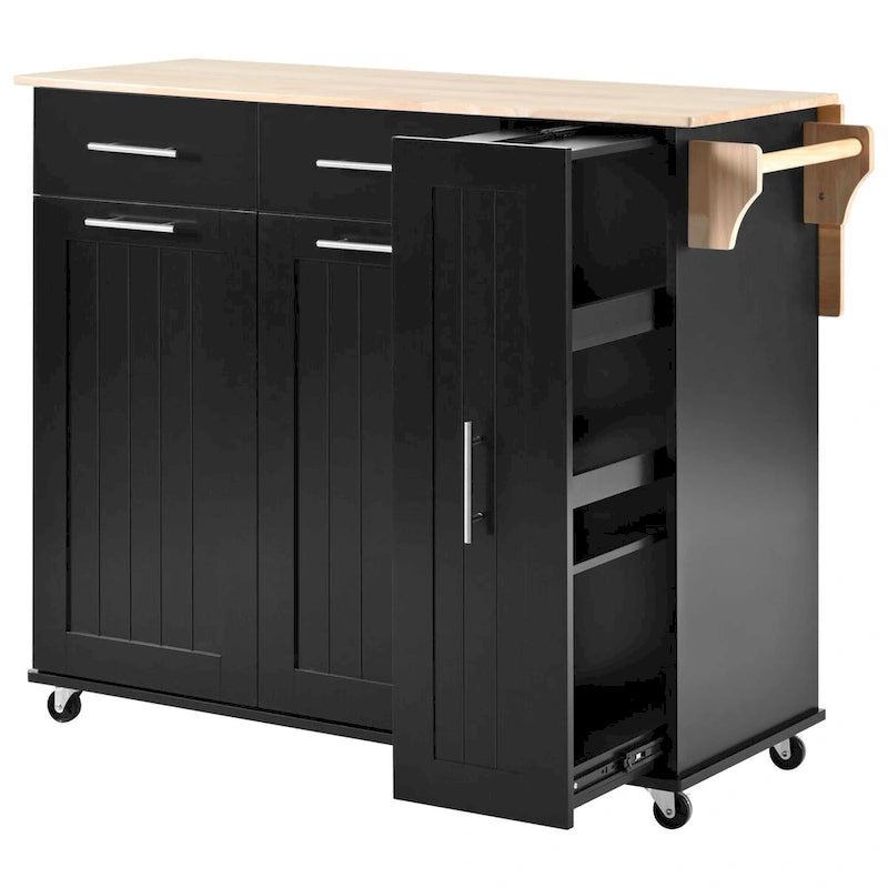 Isola da Cucina con Anta a Ribalta,Carrello Contenitore da Cucina con Organizer Estraibile a 3 Livelli,Carrello da Cucina su Ruote con Porta Asciugamani