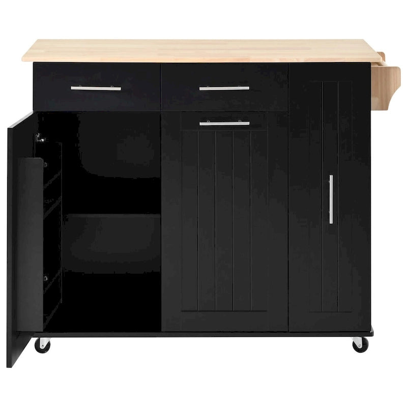 Isola da Cucina con Anta a Ribalta,Carrello Contenitore da Cucina con Organizer Estraibile a 3 Livelli,Carrello da Cucina su Ruote con Porta Asciugamani