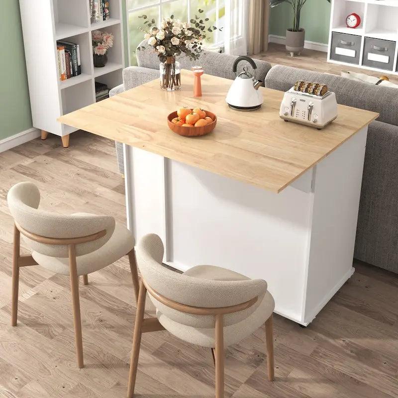 Isola da Cucina con Anta a Ribalta,Carrello Contenitore da Cucina con Organizer Estraibile a 3 Livelli,Carrello da Cucina su Ruote con Porta Asciugamani