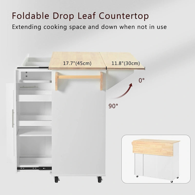 Isola da Cucina con Anta a Ribalta,Carrello Contenitore da Cucina con Organizer Estraibile a 3 Livelli,Carrello da Cucina su Ruote con Porta Asciugamani
