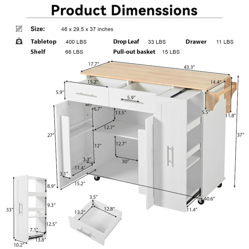 Isola da Cucina con Anta a Ribalta,Carrello Contenitore da Cucina con Organizer Estraibile a 3 Livelli,Carrello da Cucina su Ruote con Porta Asciugamani