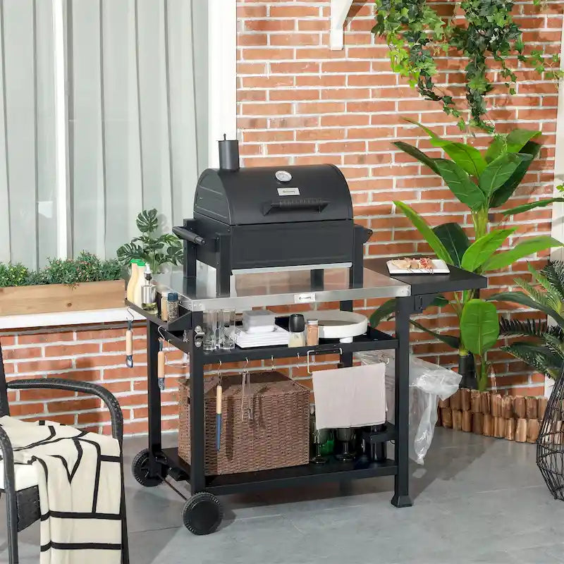 Carrello Grill da Esterno con Tavolino Laterale Pieghevole