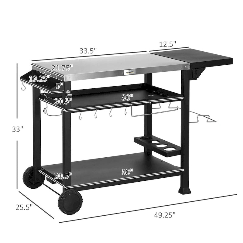 Carrello Grill da Esterno con Tavolino Laterale Pieghevole