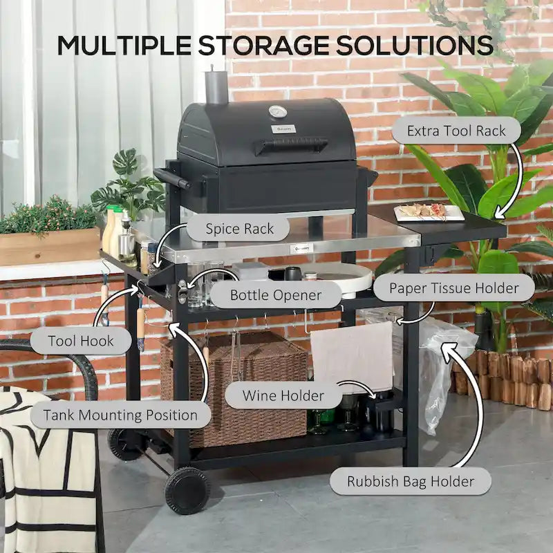 Carrello Grill da Esterno con Tavolino Laterale Pieghevole