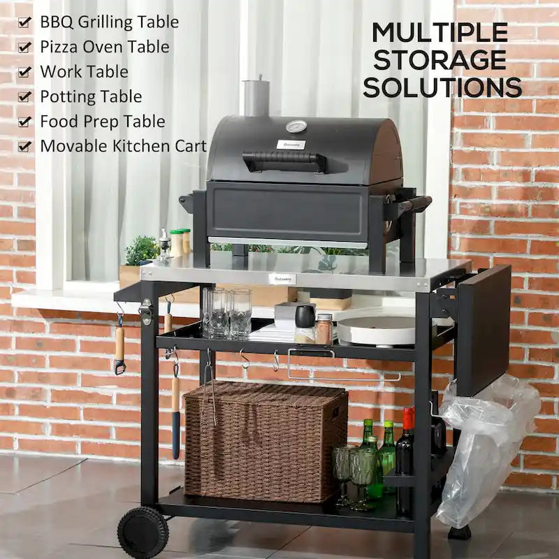 Carrello Grill da Esterno con Tavolino Laterale Pieghevole