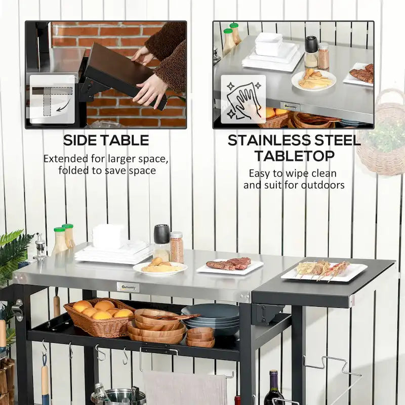 Carrello Grill da Esterno con Tavolino Laterale Pieghevole