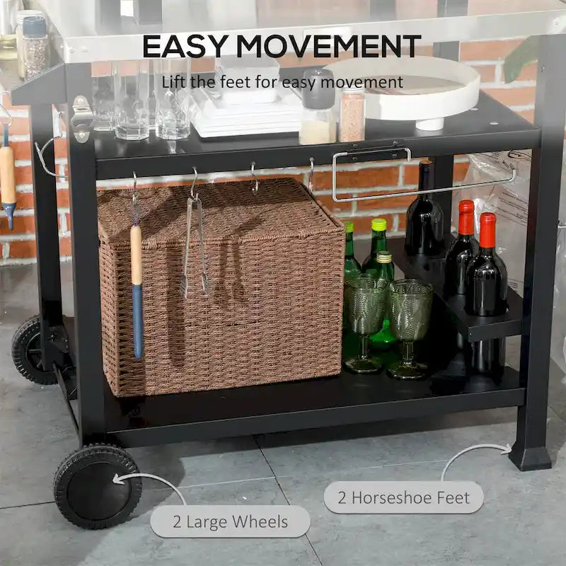 Carrello Grill da Esterno con Tavolino Laterale Pieghevole
